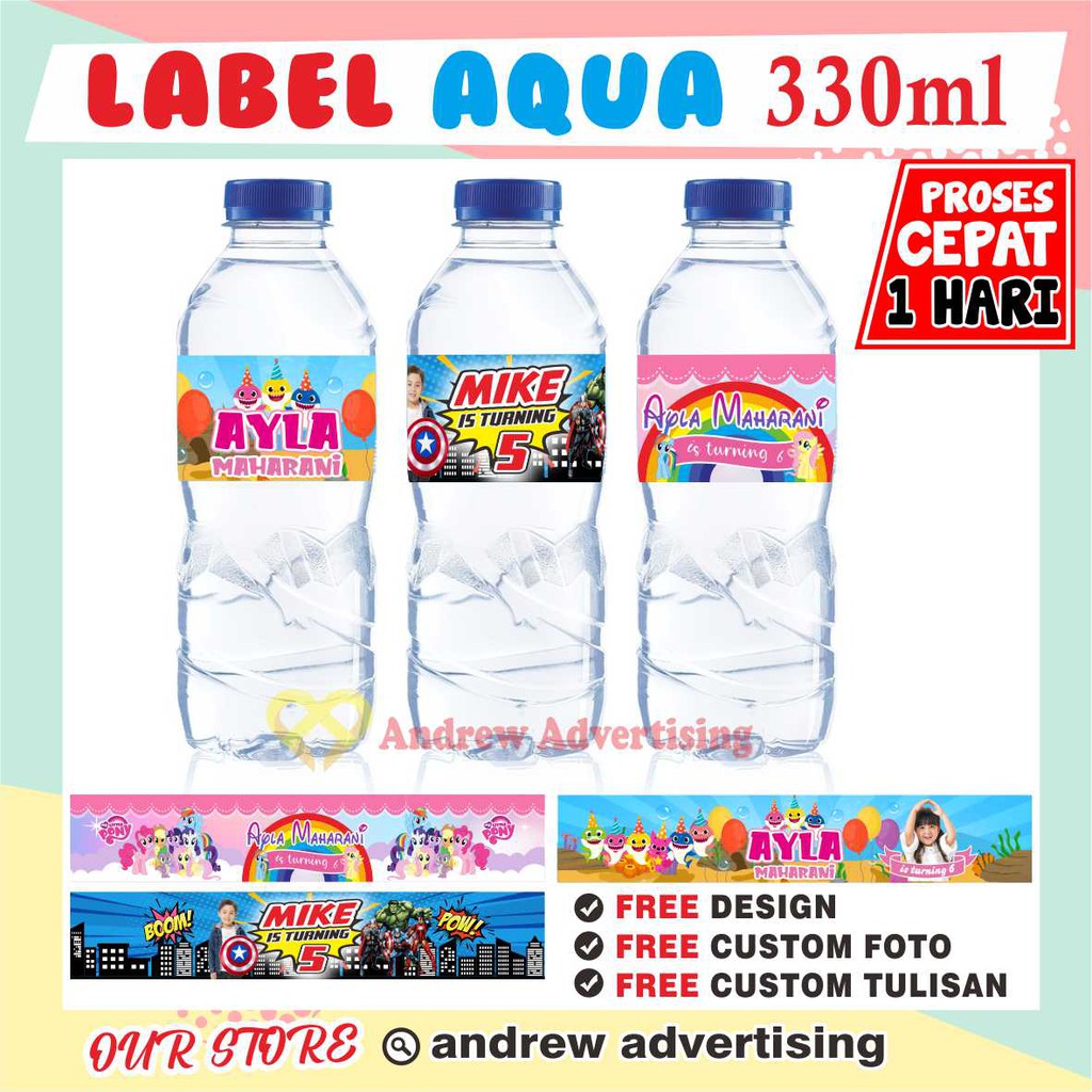 Label Ultah Botol Aqua 330 ml Custom Dessert Table