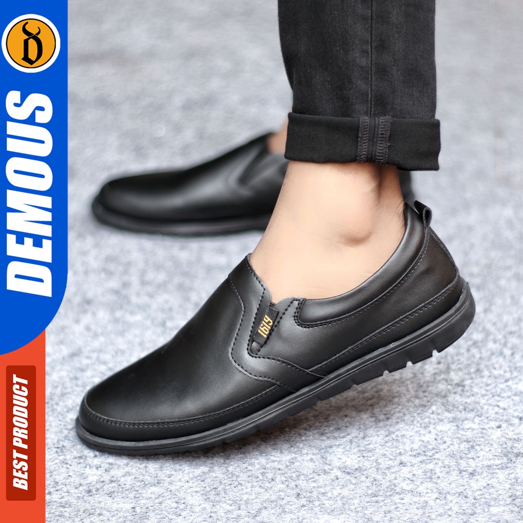 Sepatu Slip On Pria Sepatu Casual Pria Formal Kulit Pu Sepatu Pantofel Kerja Kantor Kuliah Kondangan Sepatu Slop Pria Sepatu Hitam Pria DEMOUS HAIJIN