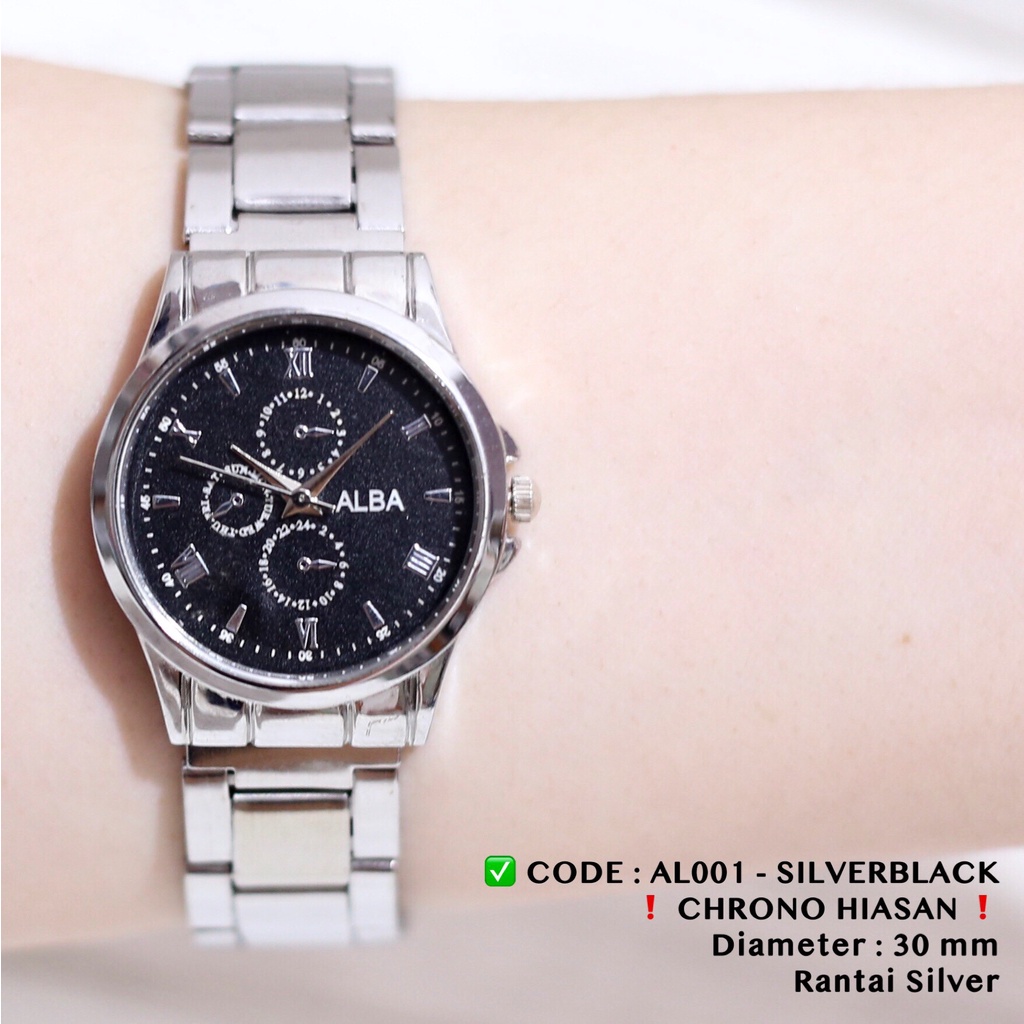 Jam tangan wanita rantai stainless steel aloy alba grosir free baterai cadangan AL001