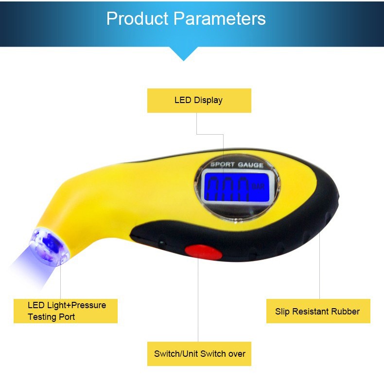 Manometer Tekanan Ban Mobil Digital LCD Barometers - Yellow