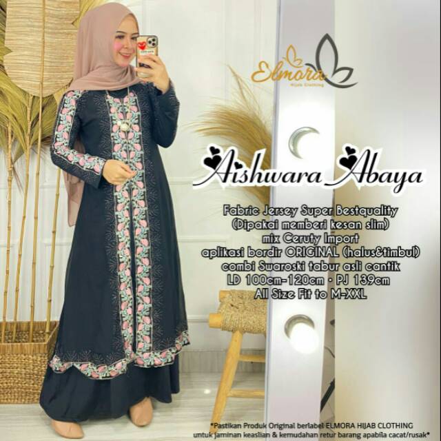 Abaya jumbo xxl abaya hitam abaya bordir abaya swarosky abaya mewah Aishwara Abaya by Elmora