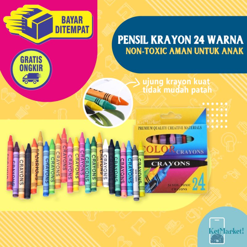 

24 COLORS CRAYON NON-TOXIC - Pensil Krayon 1 Set Lengkap 24 Warna Warni Anak Mewarnai Menggambar