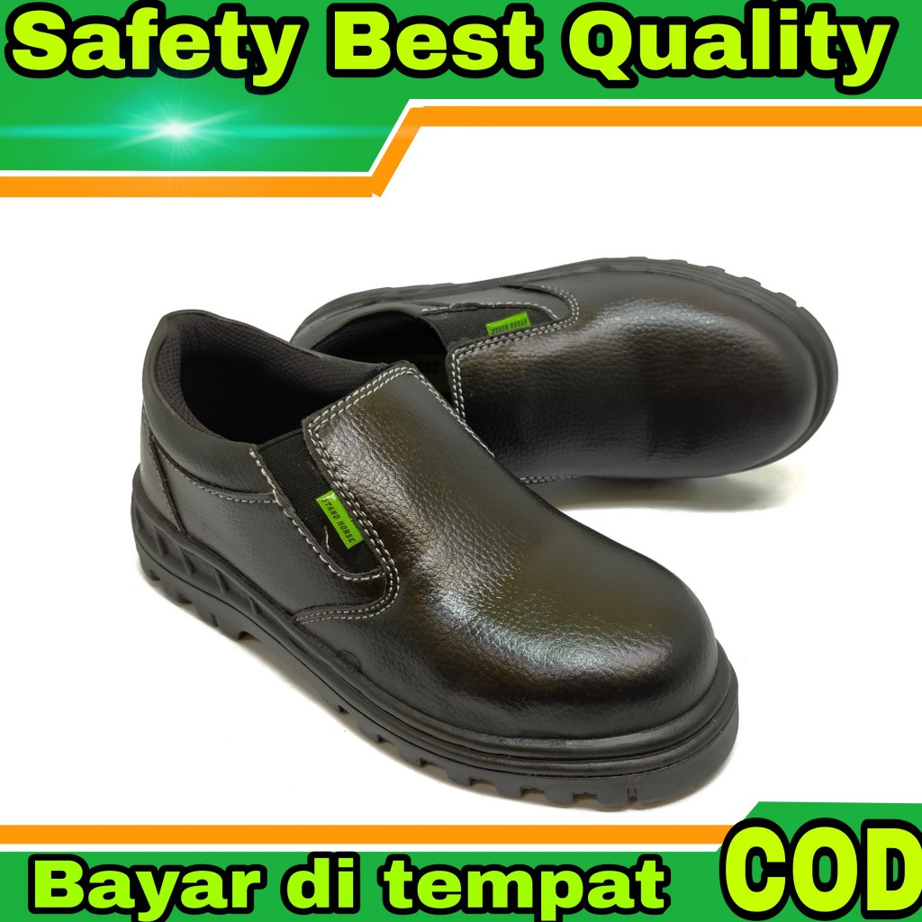 Sepatu Safety Pria Bahan Sintetis Septi pendek slip on Sefty Casual Cowok Ujung Besi