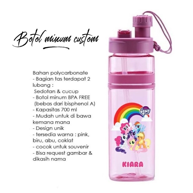 Botol Minum CUSTOM  2in1 700 ML anak kado souvenir ultah Bisa Request Gambar kasih nama Murah