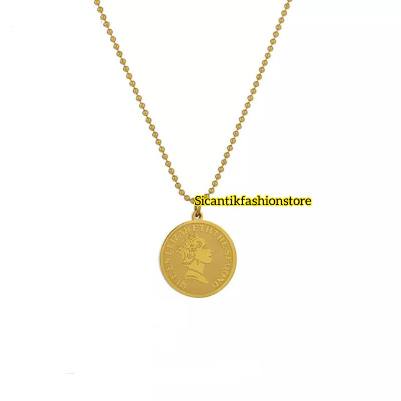 Kalung Titanium Wanita Korea Liontin Koin Gold Anti Karat selamanya Kalung Titanium Biji Lada Gold Plus Liontin Koin Gold Terbaru Terlaris Mewah