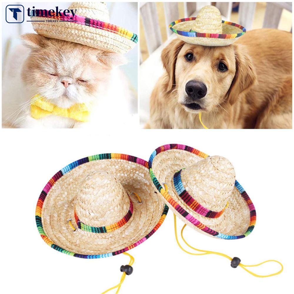 Timekey Topi Pantai Mini Bahan Jerami Untuk Aksesoris Foto Anjingkucing L6Z2