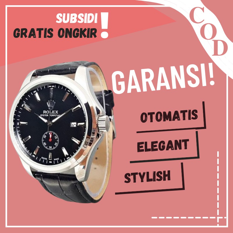Jam Tangan Pria Cowok Cowo Rolex Automatic Big Size Kulit Otomatis Sport Casual Analog Murah COD Y38
