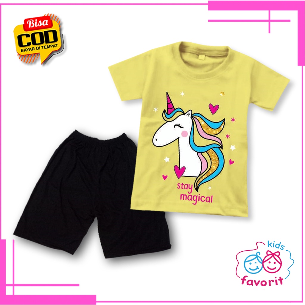 Favorit kids setelan anak perempuan baju harian anak perempuan lengan pendek gambar kuda poni