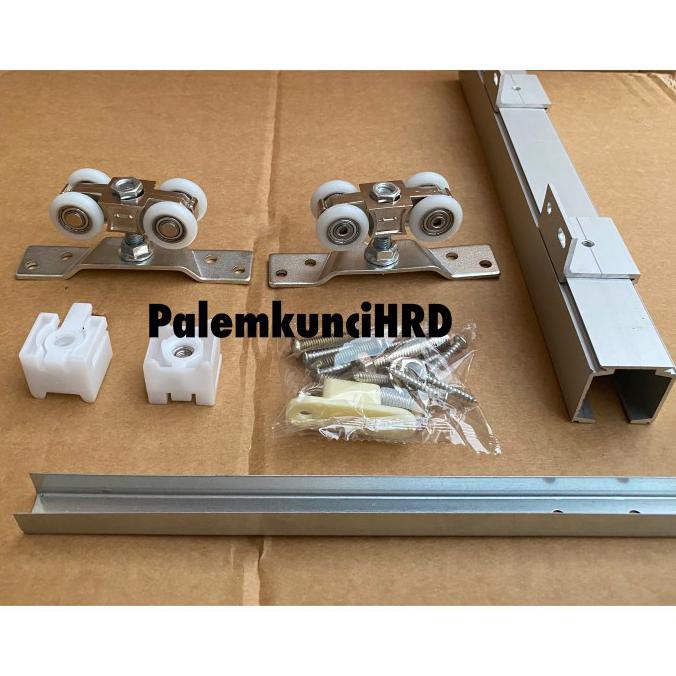 Rel pintu dorong sliding geser gantung J2 D2 160cm Aluminium Roda Set