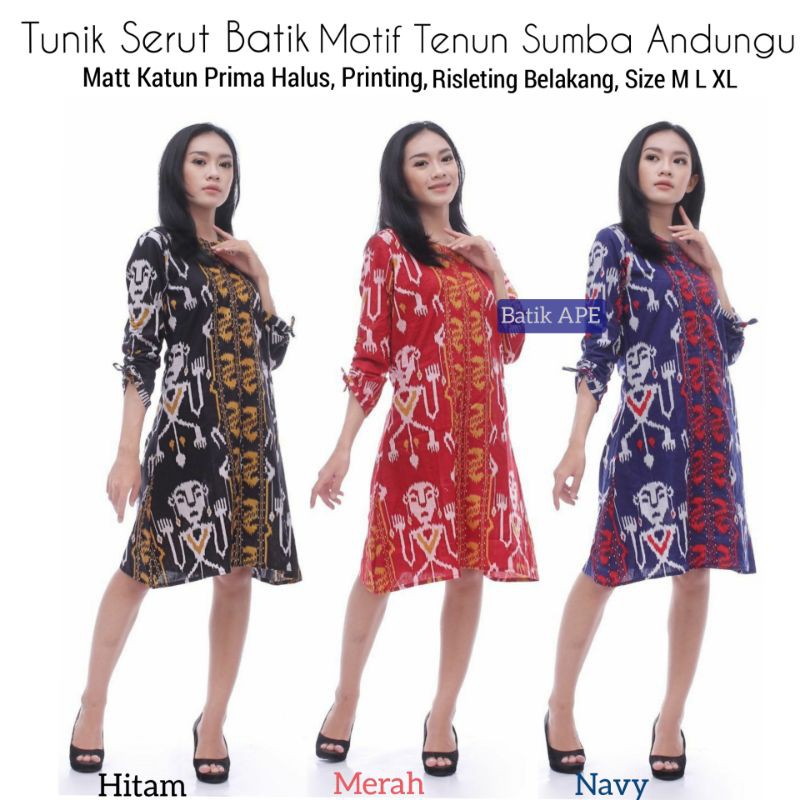 BATIK PRINT TUNIK SERUT MOTIF TENUN IKAT SUMBA ANDUNGU SERIES TRADIIONAL BUTIK ETHNIC WEAR MURAH