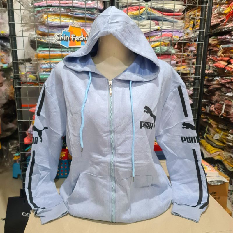 Jaket Suede Import Wanita Fashion XL Besar-Pma Stripe Biru