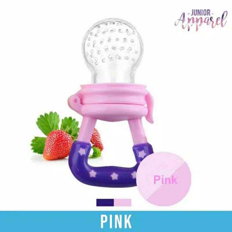 {SAP•HOME} Empeng Buah kerincingan mainan / Pacifier Fruit Sayur Bayi Gigit Makan Teether-Pink