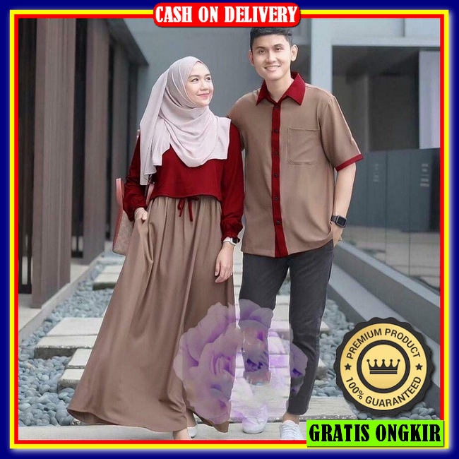 Baju Muslim Couple Suami Istri Pasangan Cople Cowok Cewek Gamis 2022 Model Gamis Brokat Terbaru Rema