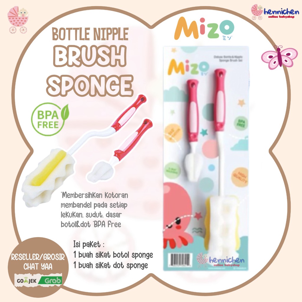 Mizo Bottle Nipple brush sponge SIKAT BOTOL busa / Deluxe Nipple Brush / Straw Brush Cleaning Set