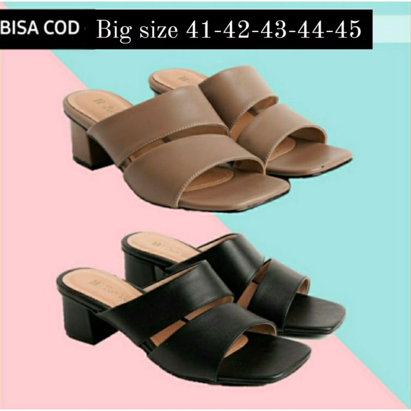 Sepatu Higheels Wanita 0336VZ Mokahit Slop Big Size IBU2 41-45 Heels Kulit Size JUMBO Gemuk, 44