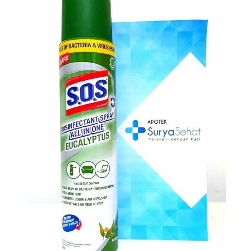 SOS Disinfectant Spray All in One Eucalyptus 250ml - S.O.S Desinfektan Spray 250ml