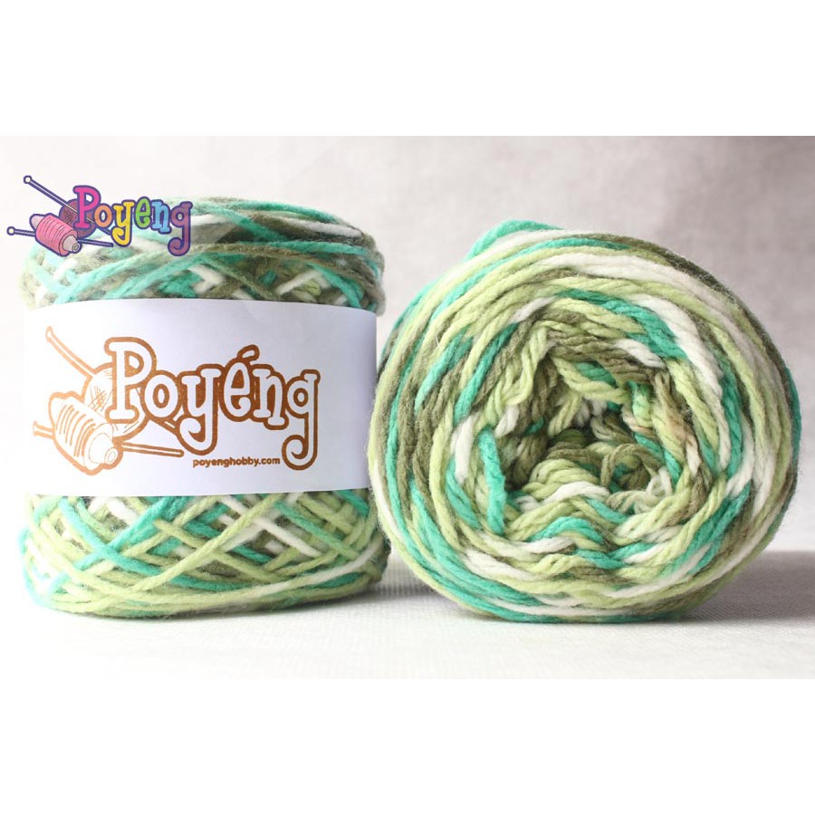Soft Akrilik Poyeng SA H5 Gradasi Hijau-Putih-Tosca | Benang Rajut | Poyeng