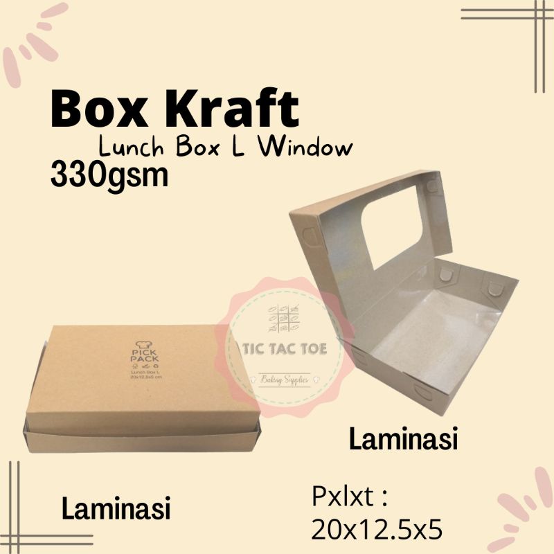 Paper Lunch Box Kraft Laminasi Window Size L 20x12.5x5