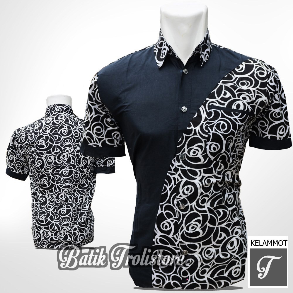 MURAH BATIK HEM PRIA MOTIF KELAMPOL KELAMMOT WARNA HITAM PUTIH SERAGAM TROLISTORE PP