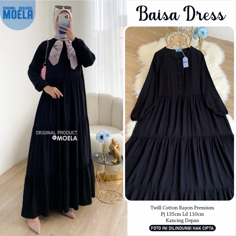 Gamis dress rayon polos Amora/Anse/Celin/Baisa/Biumi/Molin/Ciaji/Jihas/Flate/Tosti/Milly/Tisa/Siuti/Chesa/Fimel/Yapi/Lilci/Balo/Polse/Rensi/Silom/Neta/Rome by Moela berlabel-Baisa