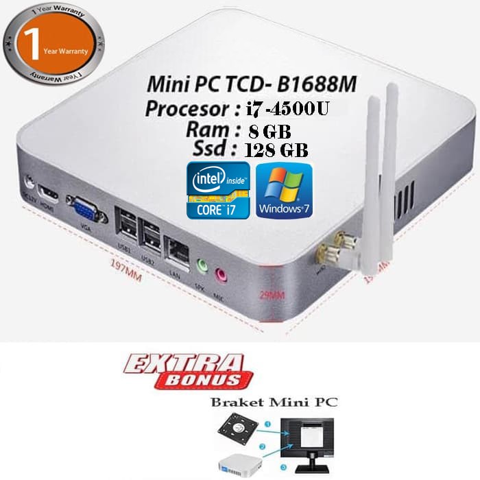Mini PC Intel Core i7 -4500U 2.39 GHz 8Gb 128Gb