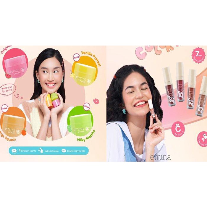 Emina Lip Mask Sleeping Mask &amp; Watercolor Lip Serum | Lip Mask | Lip Serum | Perawatan Bibir | BPOM (KIM)