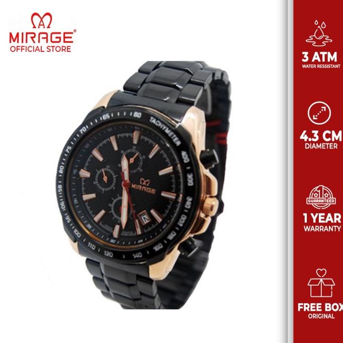 Jam Tangan Pria Mirage 8305pH Hitam Rosegold Termurah