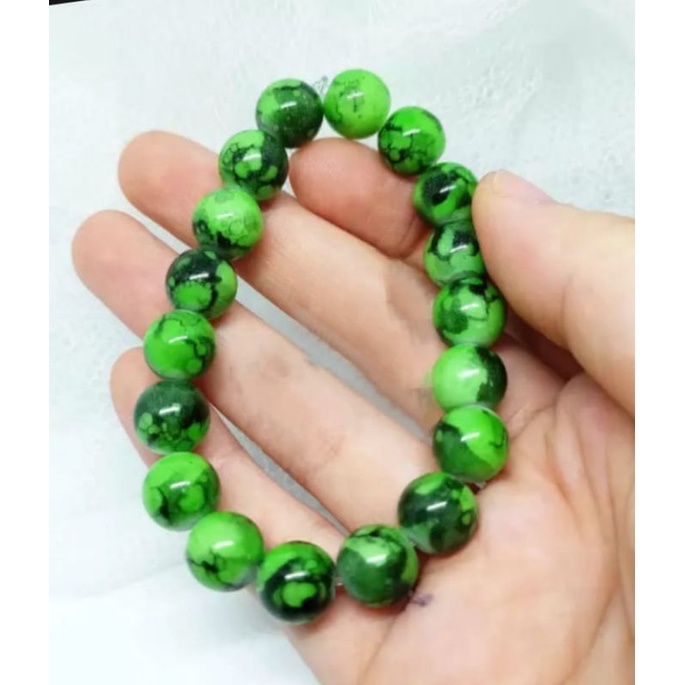 GELANG BATU GIMITRI HIJAU PRIA WANITA TALI KARET GELANG KESEHATAN