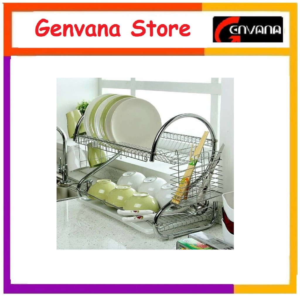 Rak Piring 2 Susun / 2 Layer Dish Drainer Stainless - GENVANA | Shopee