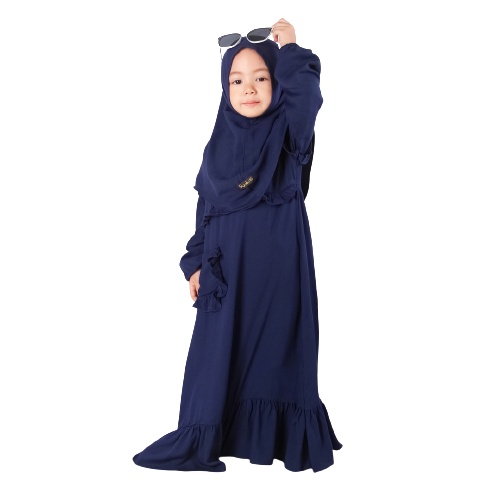 Set Gamis Humaira Anak Usia 1 Sampai 2 Tahun Bahan Rayon Twill Premium Terbaru Polos Navy