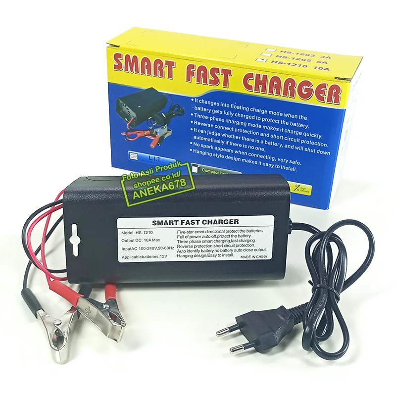 CHARGER AKI 10A 12 VOLT CAS ACCU 10 A MOBIL MOTOR V SMART FAST HS 1210 AMPERE