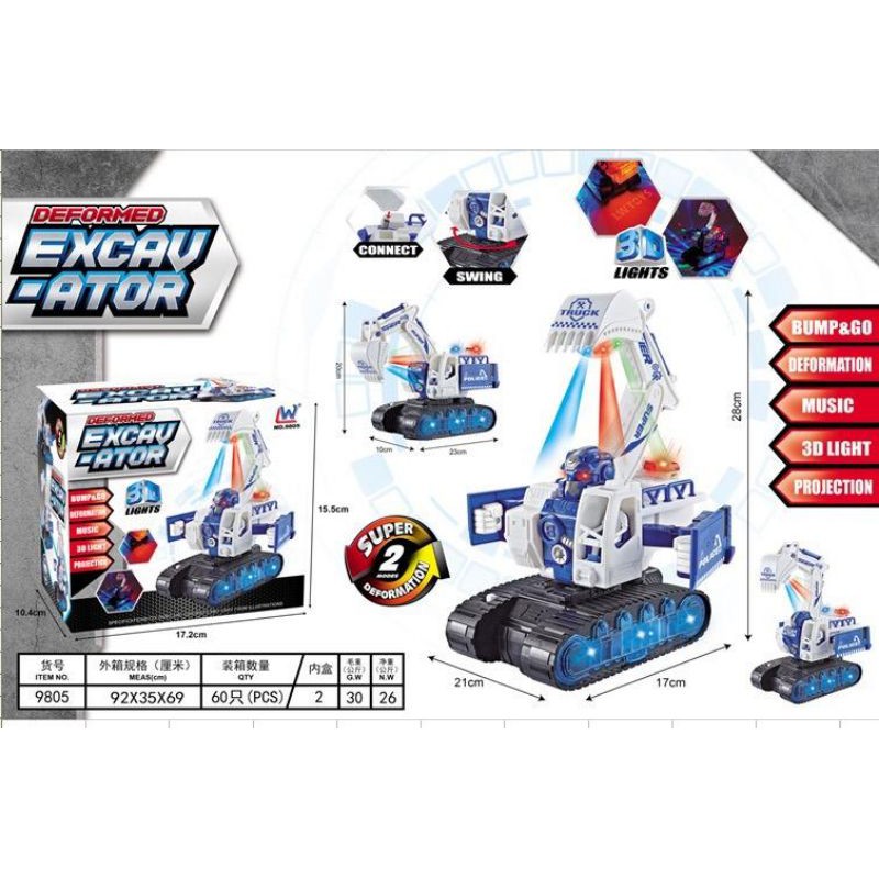 Mainan Excavator Robot Police Bump&amp;Go