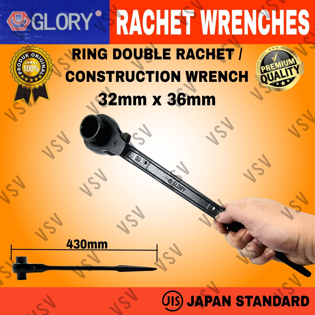 Kunci Ring Double Rachet 32x36mm Kunci Skafolding Construction Wrench Sok Rachet