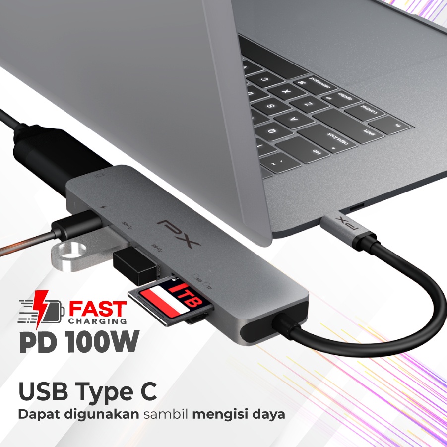 Type C 3.1 to HDMI Hub Converter USB 3.0 Micro SD 6 in 1 PX UCH160D