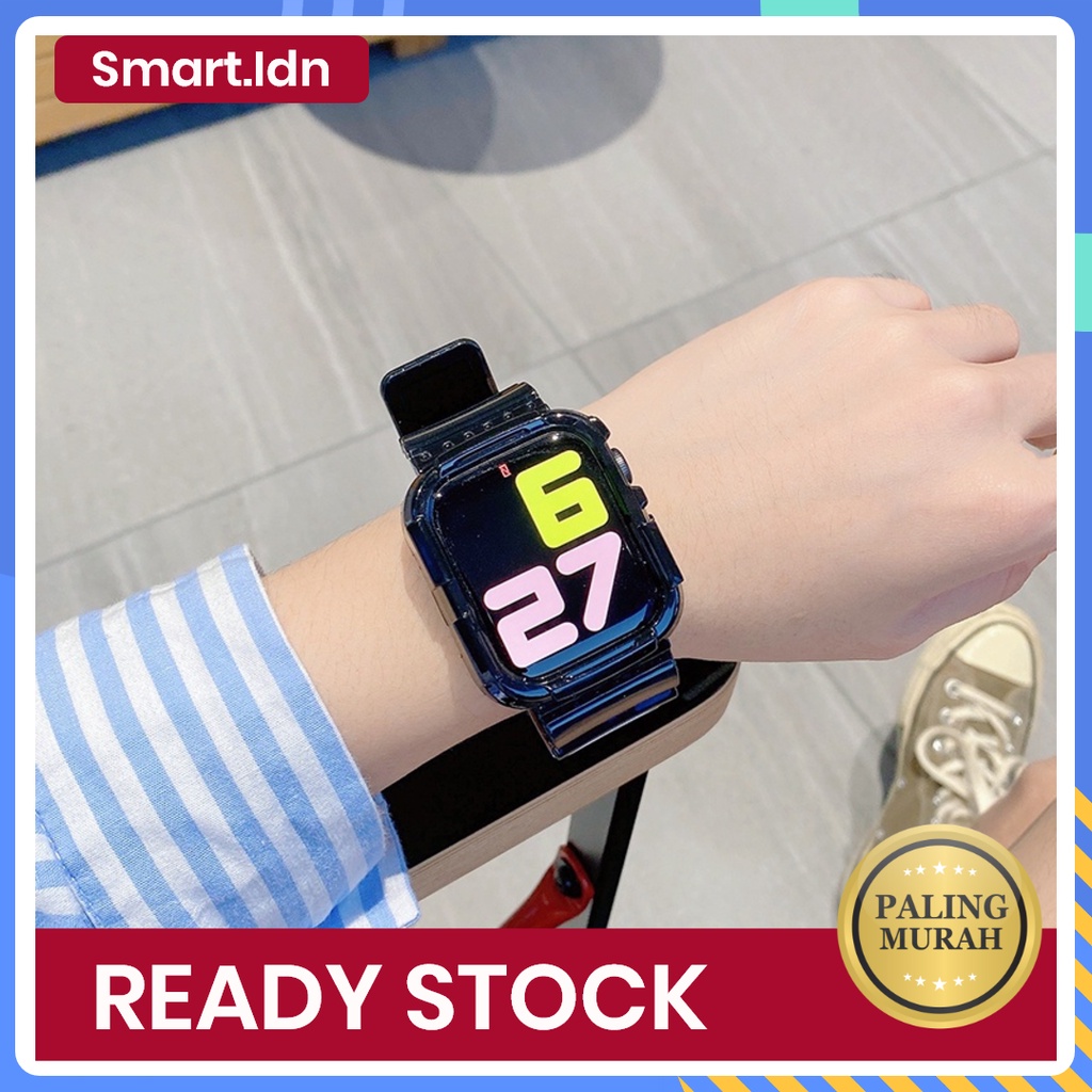 2 in 1 Transparent Strap for Apple Watch 7 8 9 41 mm 45 mm iWatch 38 40 41 42 44 45mm Clear Glacier Band TPU Full Protective Strap