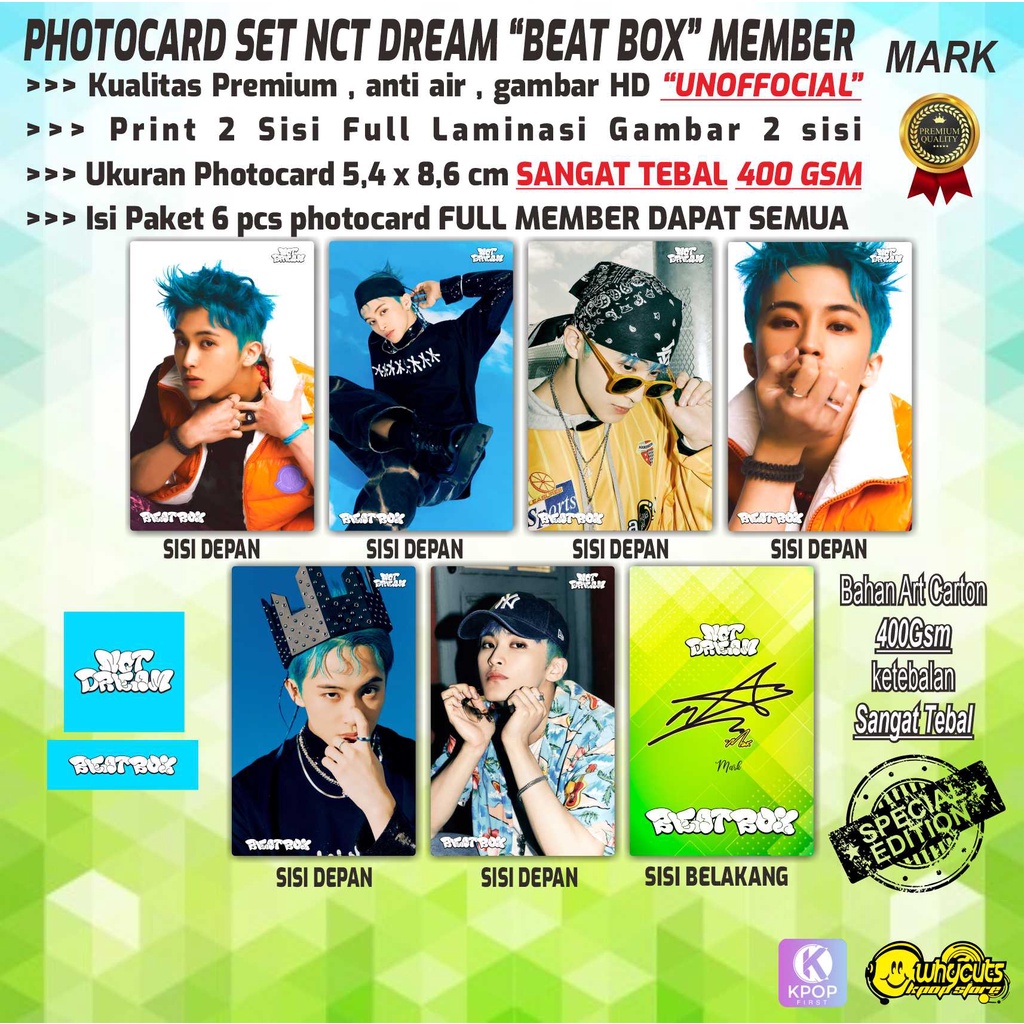 PHOTOCARD FULL SET PREMIUM UNOFFICIAL NCT DREAM BEATBOX MEMBER / PRINT 2 SISI / FULL LAMINASI / SUPER TEBAL / ANTI AIR / 6 PCS