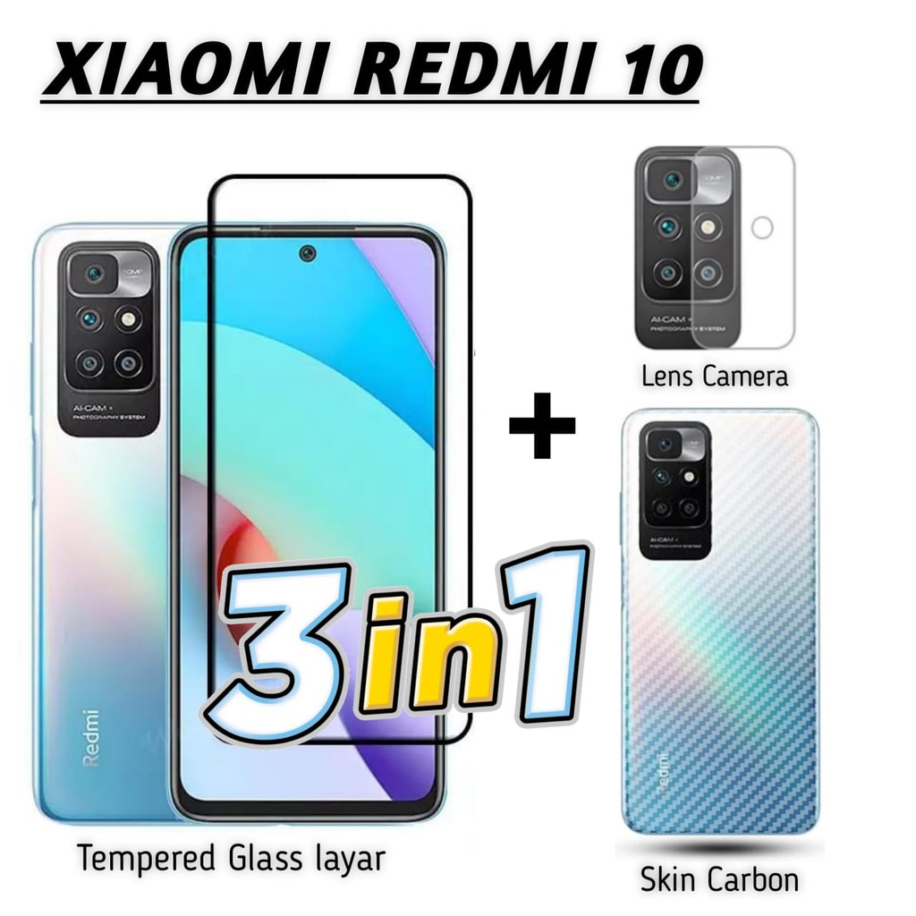 Tempered Glass REDMI 10 Anti Gores Layar Warna FREE Lens Camera Dan Garskin Handphone