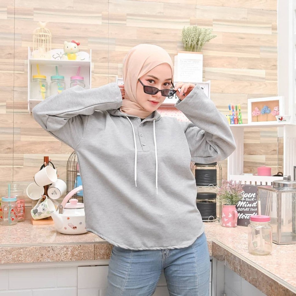 Nara Grosir - Zella Hodie Button l Fashion Sweater Terbaru