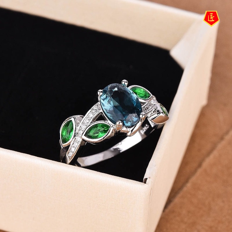 [Ready Stock]Inlaid Colorful Topaz Silver Ring Luxury Special-Interest Design