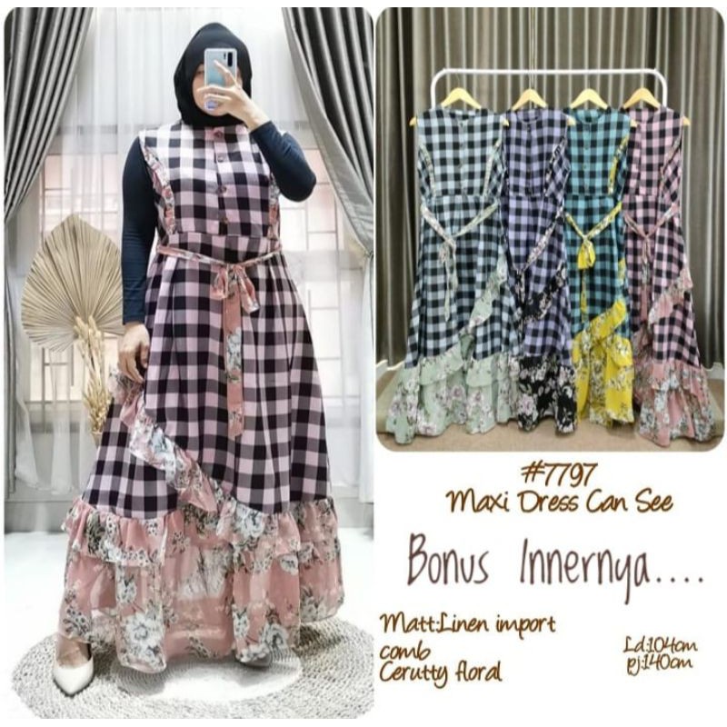 GAMIS ROMPI KOTAK / GAMIS KOTAK KOMBINASI CERUTY BUNGA / GAMIS ROMPI KOTAK SIFON BUNGA