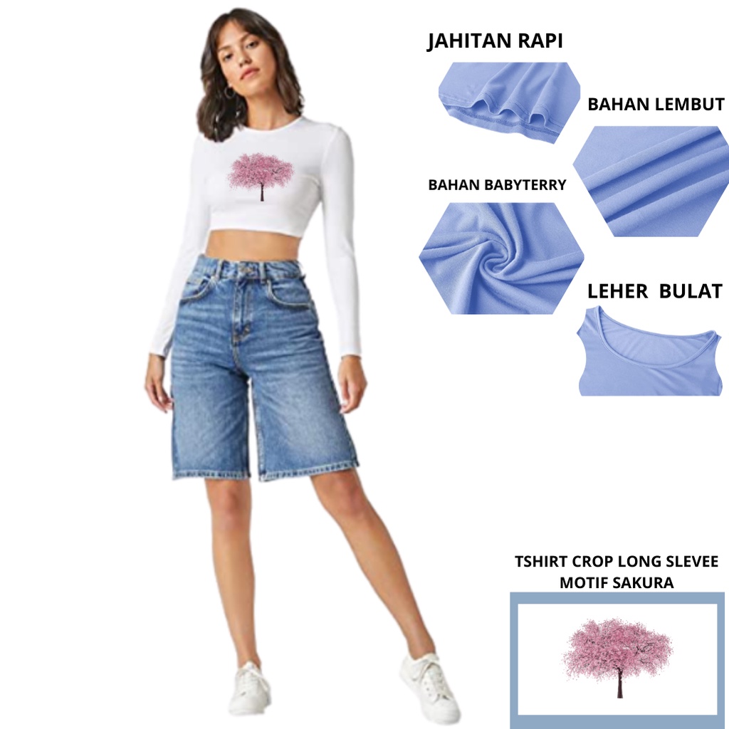 Choice Ali - Crop Lengan Panjang Kaos Oblong Crop Tee Sakura