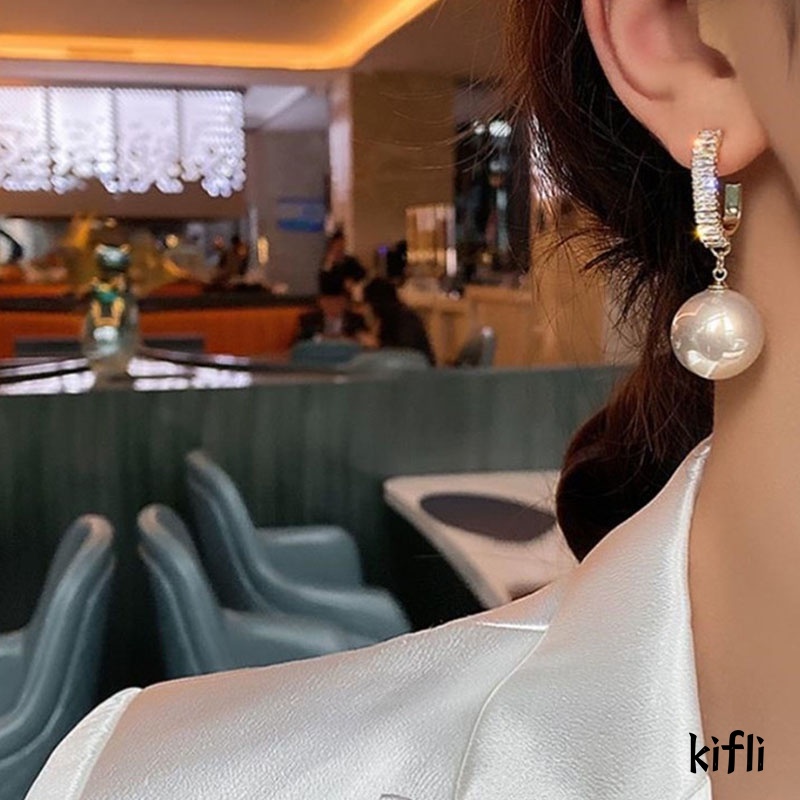 Korea Fashion Crystal Pearl Earrings,Light Mewah Temperamen Anting-Anting,Wanita Perhiasan Aksesoris