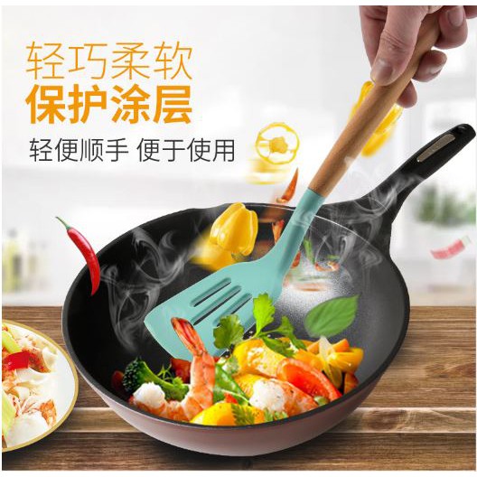 Silikon Spatula Sutil/Sodet/Turner/Utensil Gagang Kayu