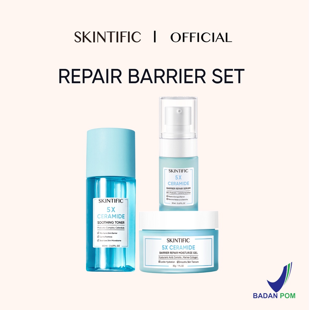SKINTIFIC 3 pcs Paket Skincare with toner -  4D Hyaluronic Acid (HA) Barrier Essence Toner & 5X Ceramide Barrier Repair Moisturize Gel & 10% Niacinamide Brightening Serum 20Ml & 5% Aha Bha Pha Exfoliating Toner & 5X Ceramide Soothing Toner 80ml-repair barrier set