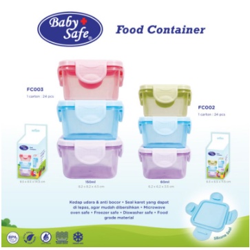 1 CONTAINER Babysafe food container tempat makan FC002 FC003 Baby Safe Food Container set isi 1 60ml 150ml