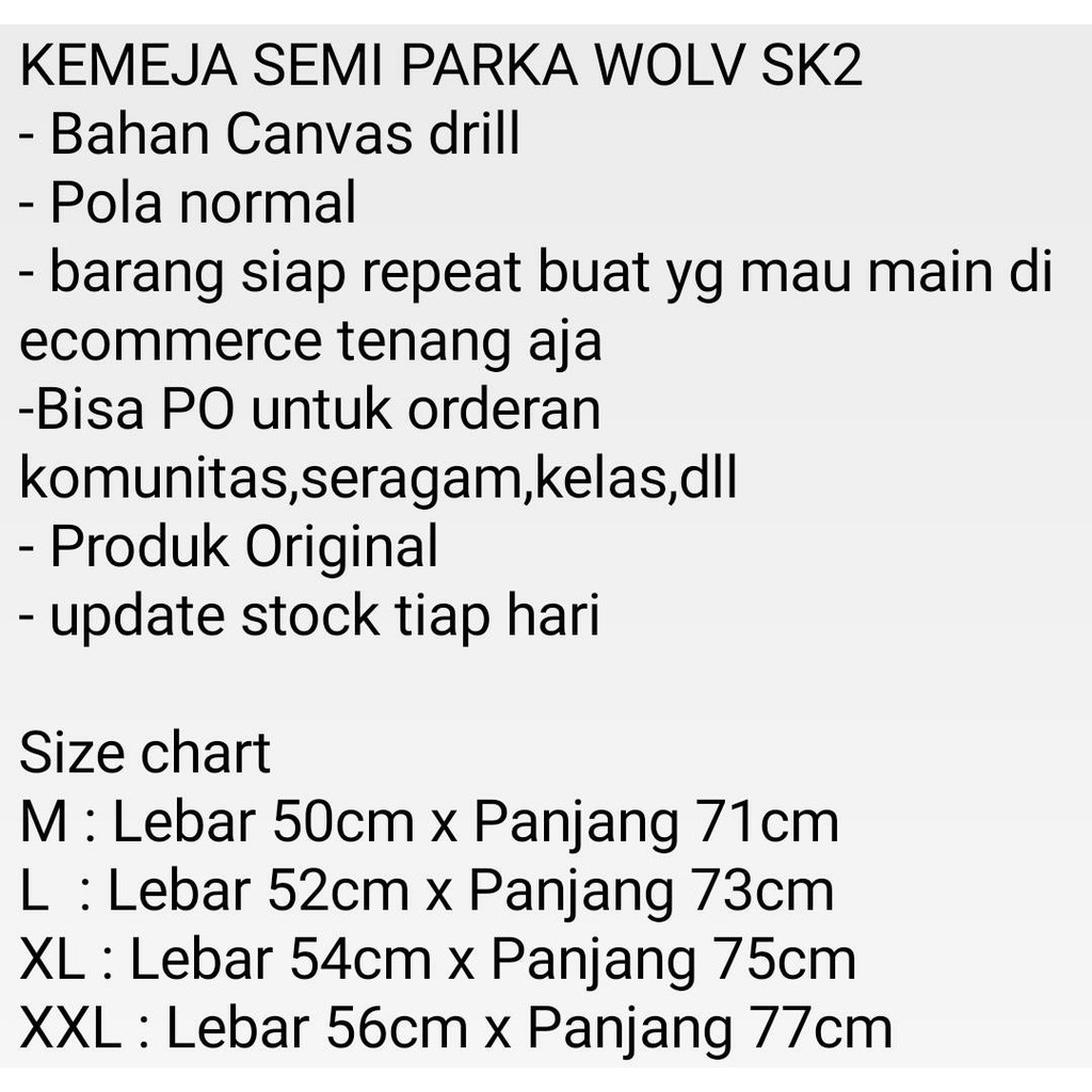 AKN KEMEJA SEMI PARKA CANVAS WOLV PREMIUM BEST SELLER ORIGINAL