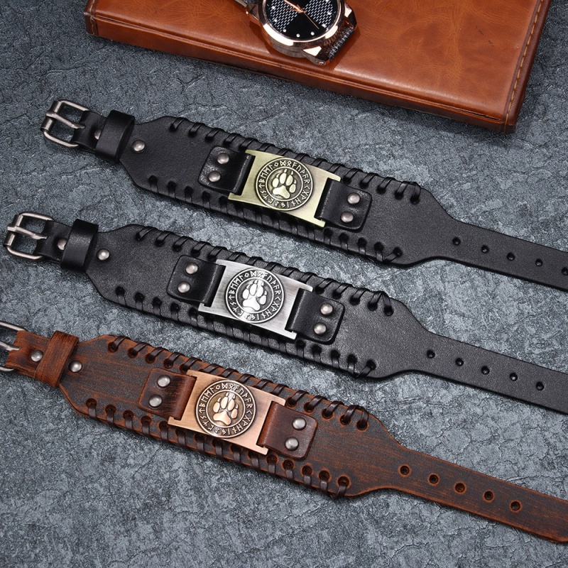 [Z H Perhiasan] Hip Hop Rock Retro Pria Fashion Viking Beruang Cakar Gelang Kulit Pesta Perhiasan Aksesoris