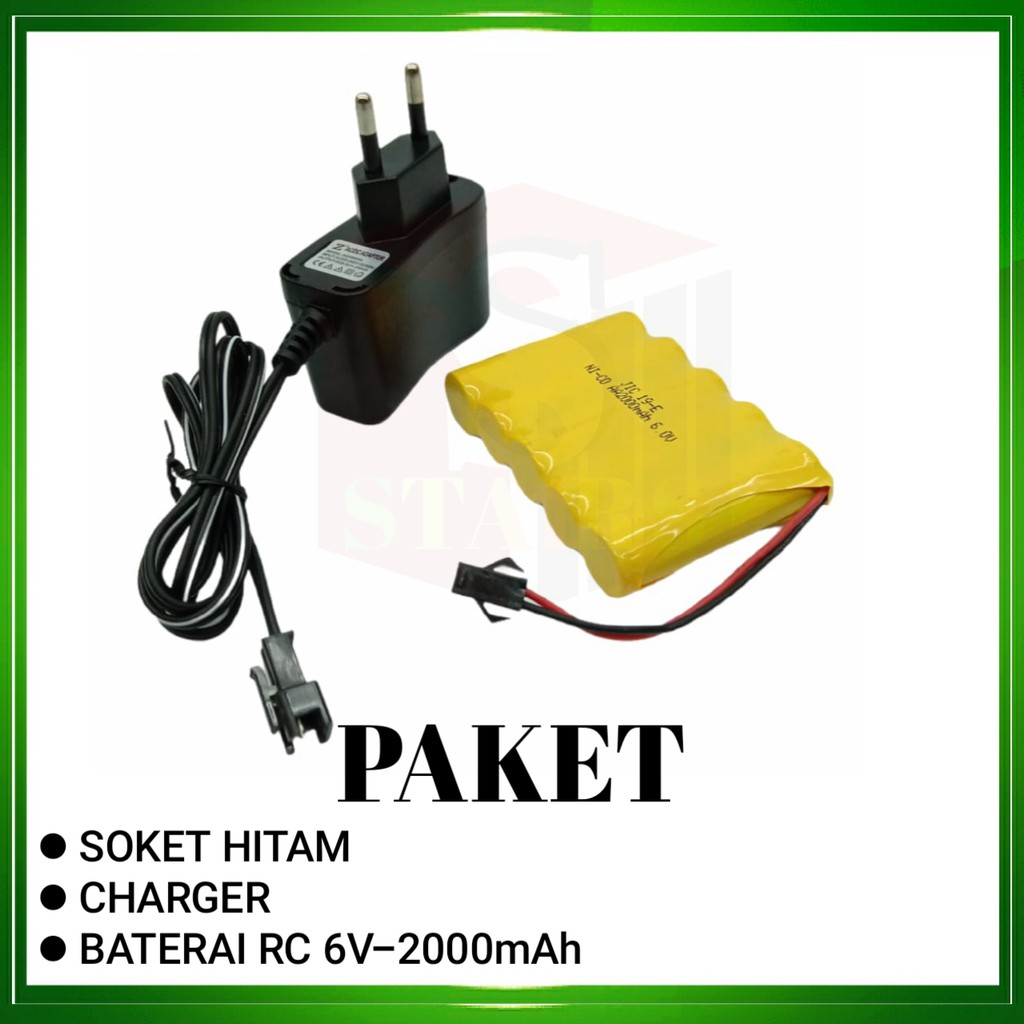 Baterai Mobil Remot Control + Casan Batre RC 5x AA Ni-Cd 6V - 2000mAh Socket Hitam