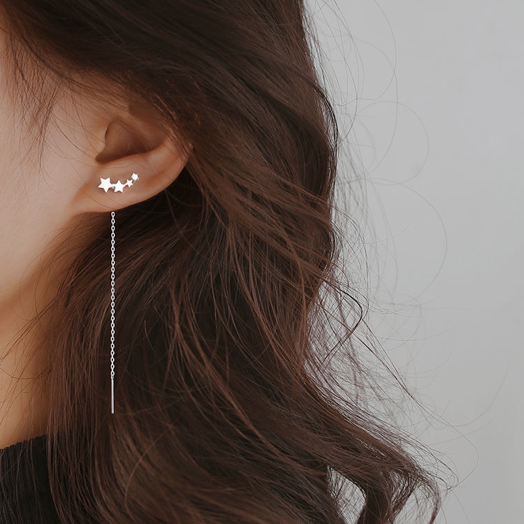 Anting Giwang Sterling Silver 925 Model Bintang Dengan Rumbai Untuk Wanita