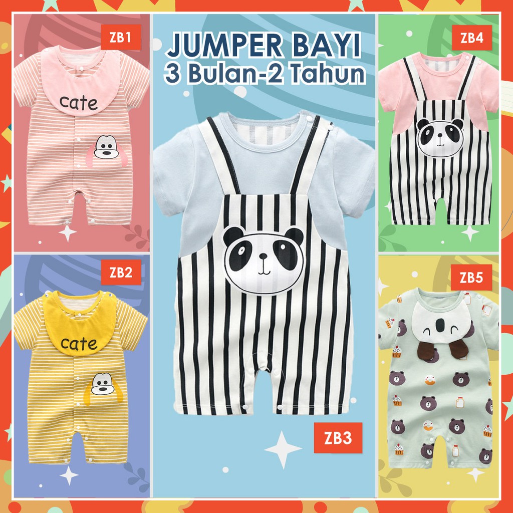 LAPAGO - Jumper Bayi Jumpsuit Baby Pendek Motif Kartun Animal 2021 usia 1 Bulan - 2 Tahun Type ZB